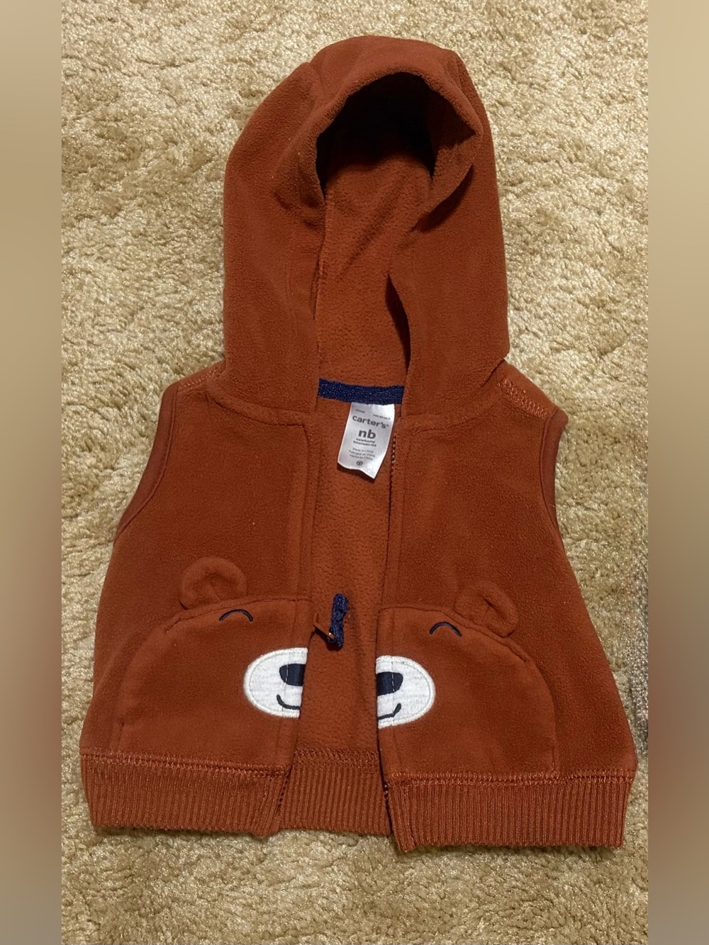 Newborn Brown Bear Fleece Hooded Vest